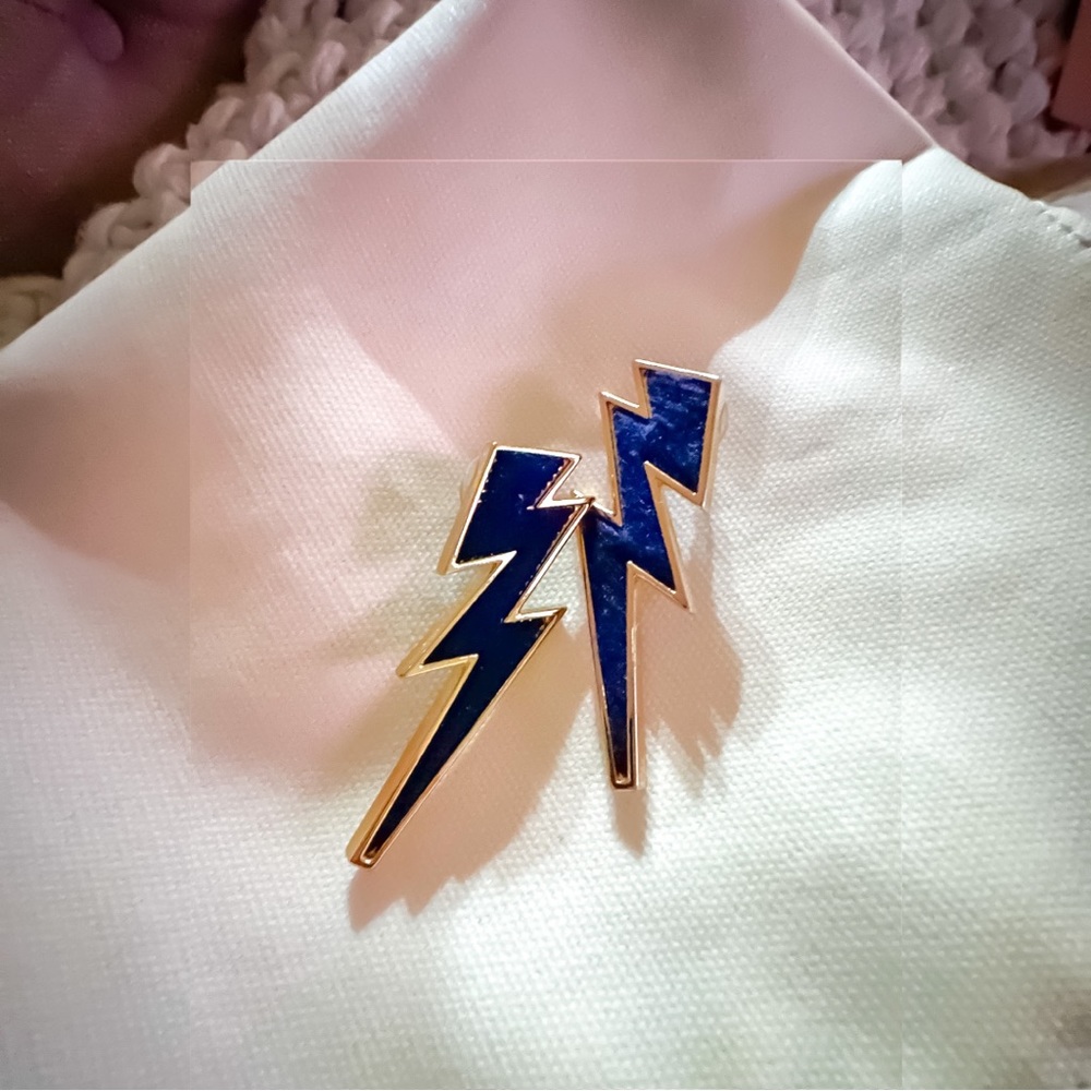 Mignonne Gavigan Lightening Bolt Earrings in Navy & Gold {NWOT}